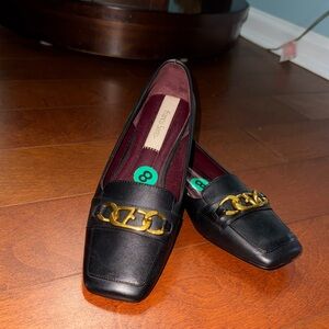 Franco Sarto Black Loafers with Gold Chain